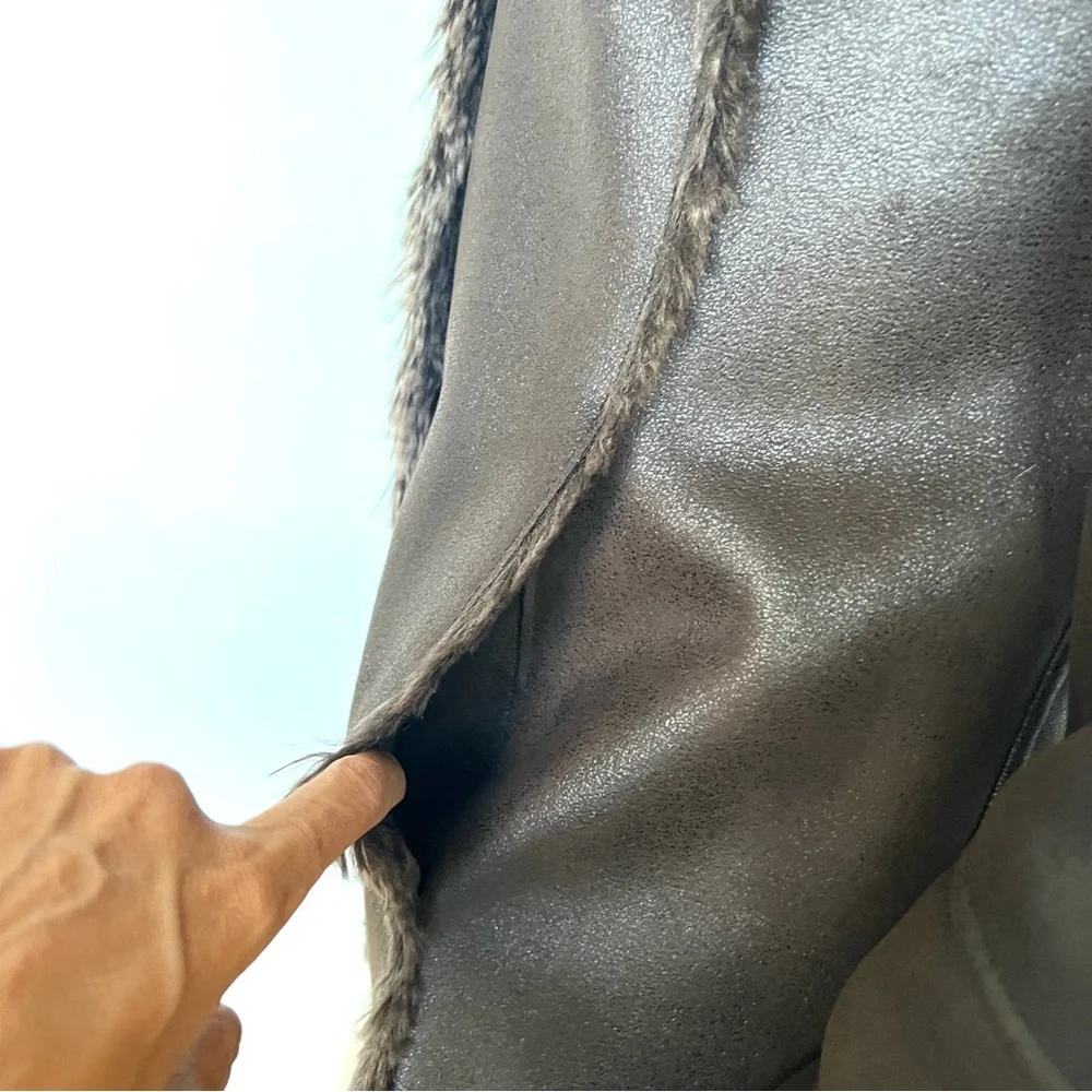 CHICO’s Brown Faux Fur Trimmed Women's Jacket - Picture 11 of 16